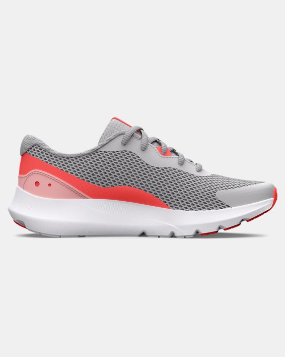 Girls' Grade School UA Surge 3 Running Shoes in Gray image number 6